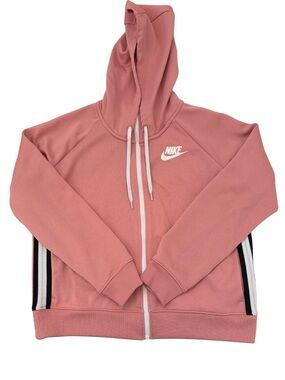 Nike Dusty Rose Zip-Up Hoodie with Black & White Side Stripes